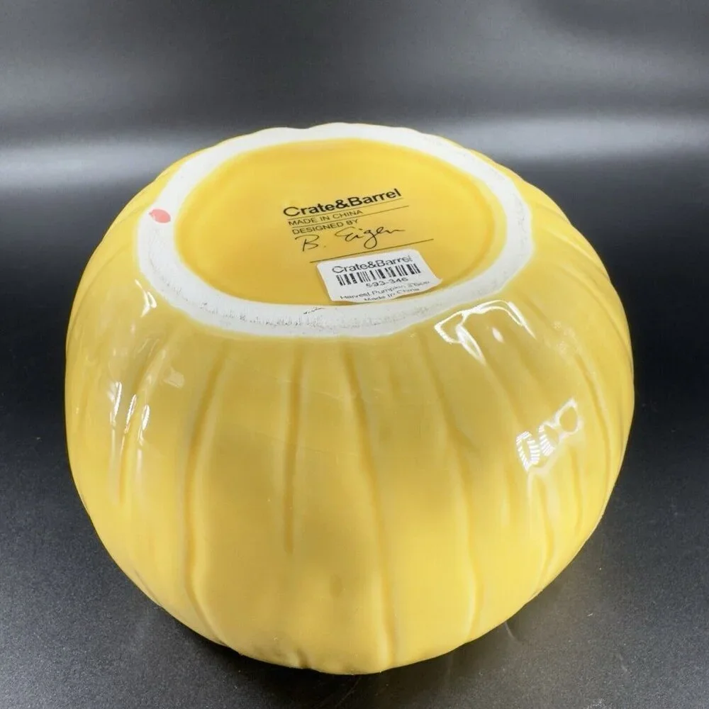 Crate & Barrel B Eigen Harvest‎ Yellow Pumpkin Squash Ceramic Bowl Canister Jar